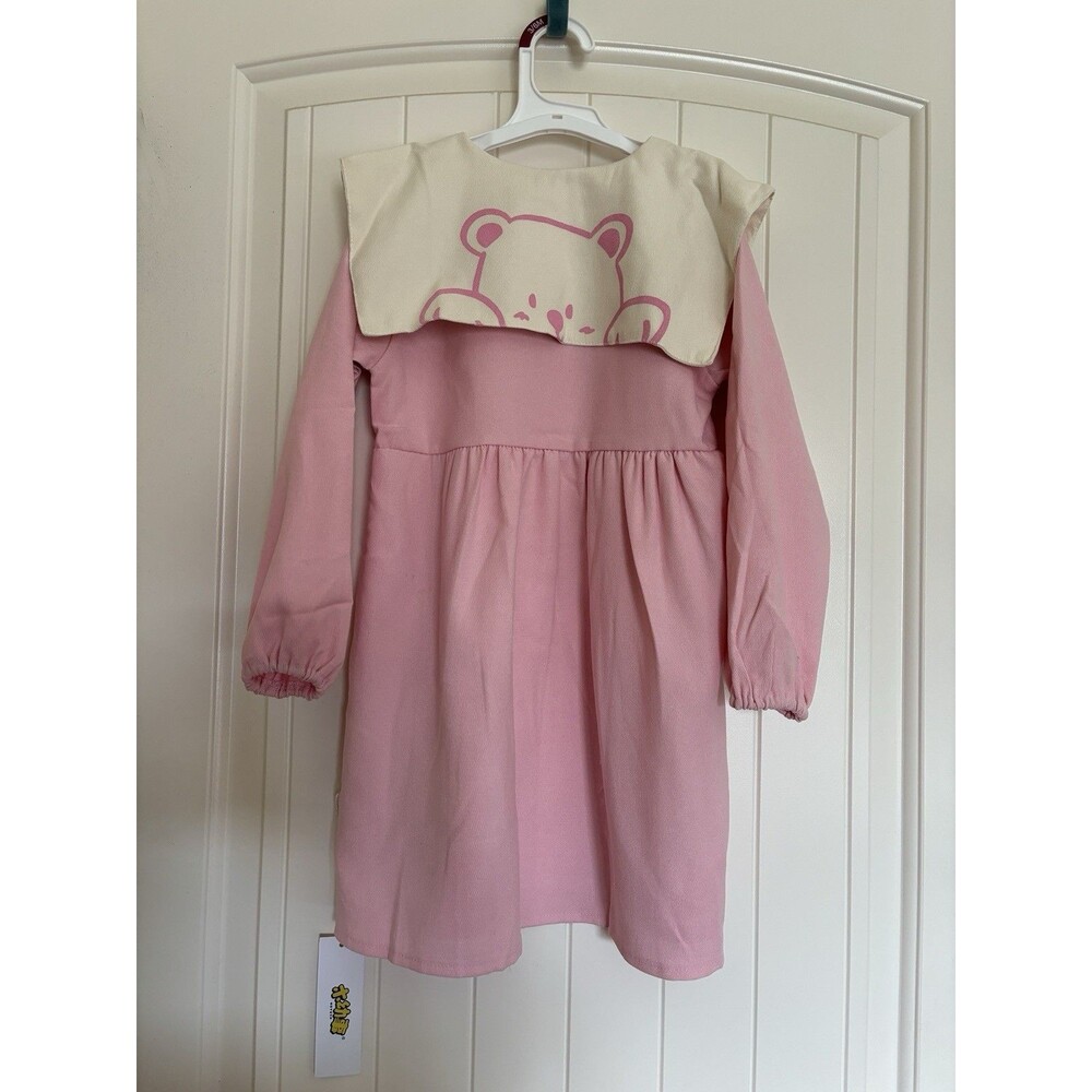 NWT Size 5T Toddler Girls Sailor Collar Dress Pink Bear Long Sleeve